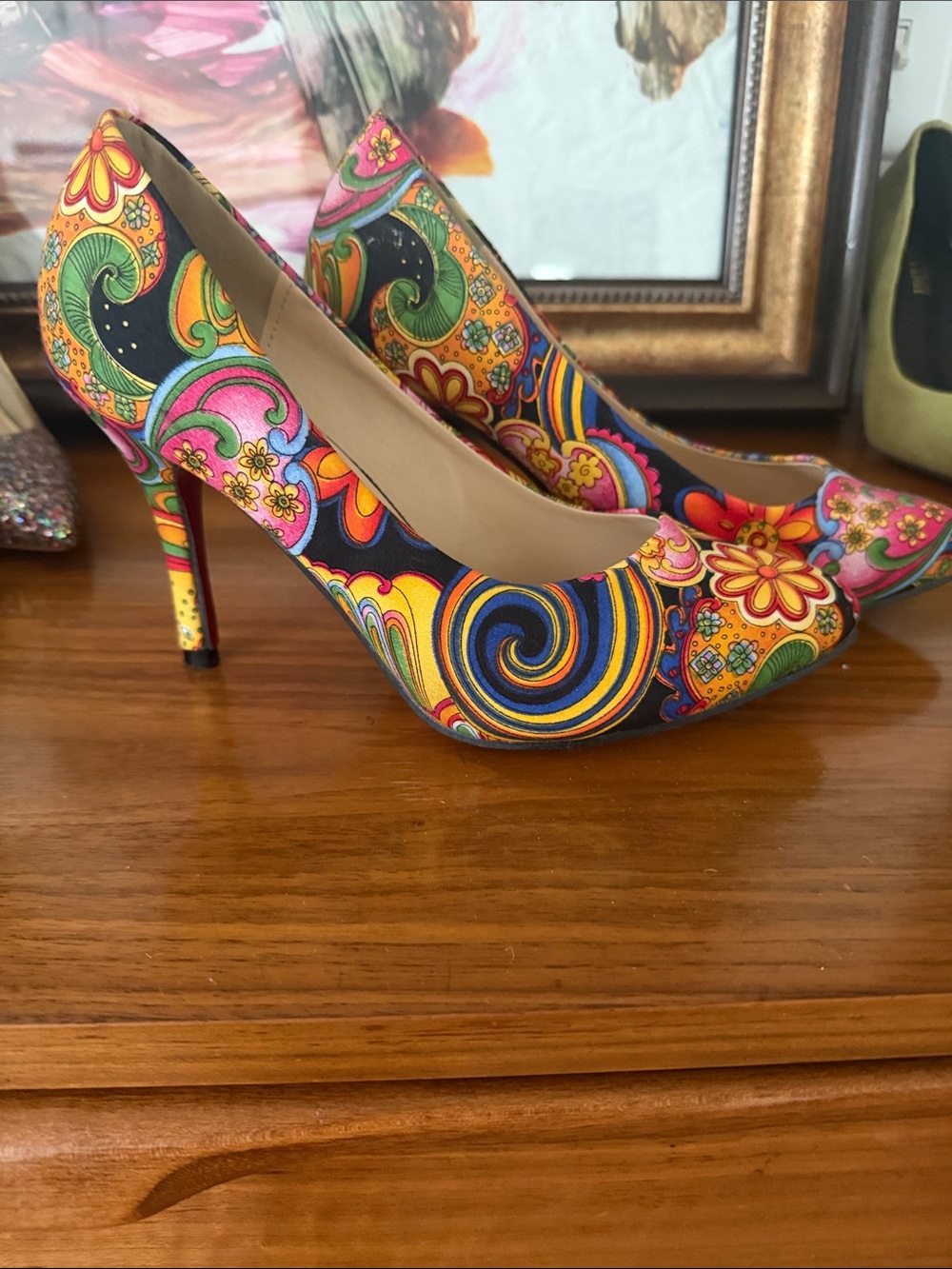 Psychedelic Multi-Color Floral Swirl High Heel Pumps - Women's